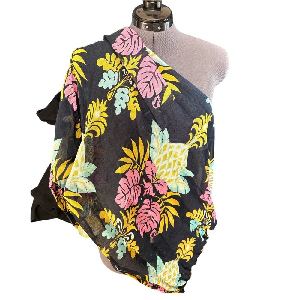 NWT Spartina 449 Floral Infinity Scarf Linen Viscose Navy Tropical Print
